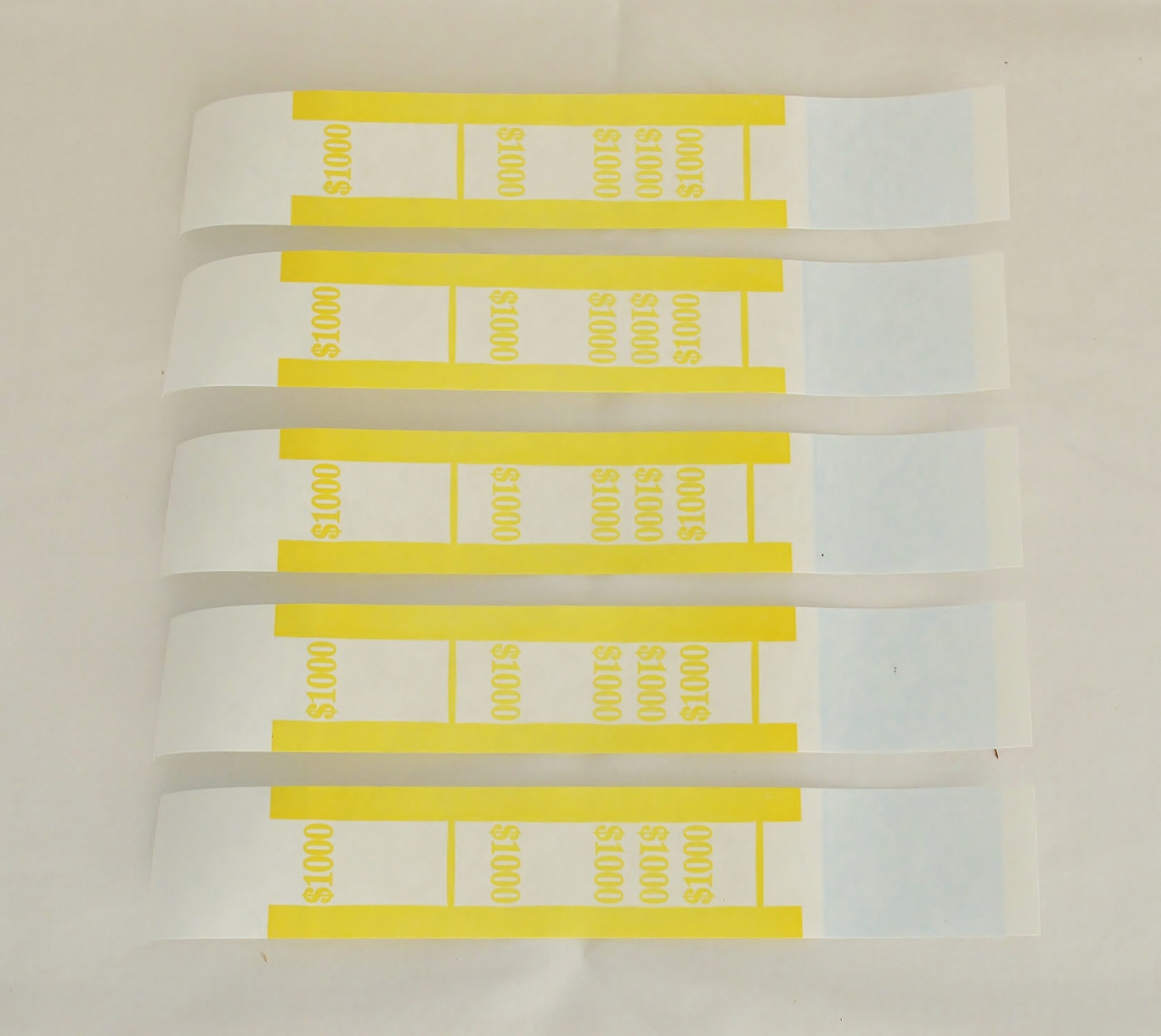 MMF Ind $1,000 Yellow Paper Currency Straps - 7 1/2L x 2 2/5H